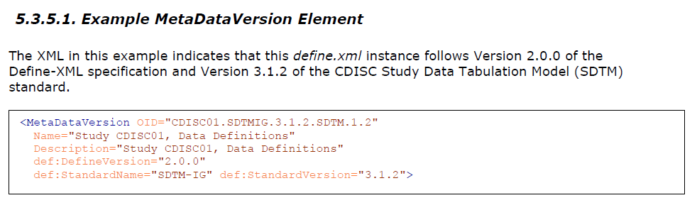 Definition of IG version in define.xml