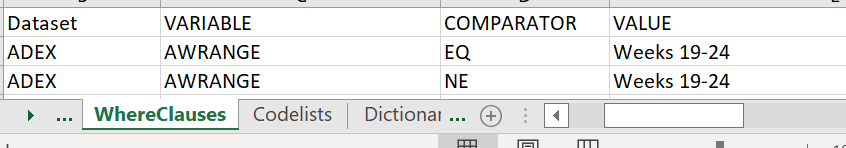 Excel spec - WhereClause sheet