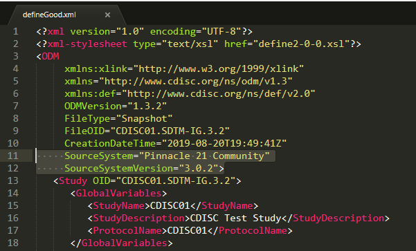 Example of how XML code should look