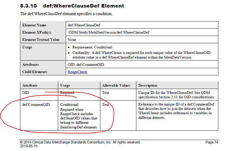 CommentOID on def:whereClauseDef Define-XML 2-1 specification